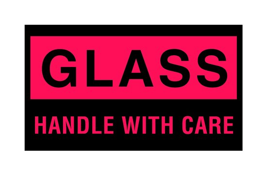 Fragile Glass Shipping Label 3x5 in - Fluorescent Red (500 RL) - Image 1