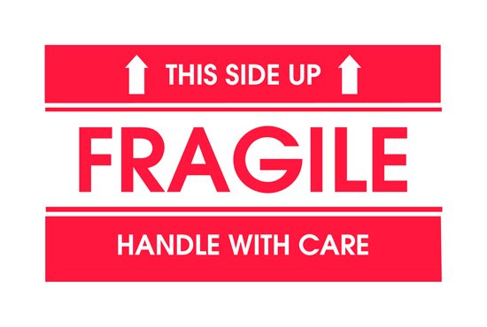 3x5 Fragile Shipping Label - Red & White - 500 Labels/Roll - Image 1