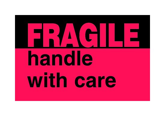 Fluorescent Red Fragile Shipping Label 3x5 in - Image 1