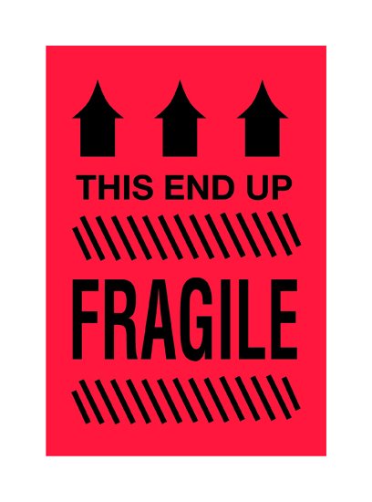 Fluorescent Red 4 x 6 Inch Fragile Shipping Label Roll - Image 1