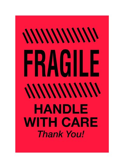 Fluorescent Red Fragile Shipping Label - 4x6 inches (in) - Roll of 500 - Image 1
