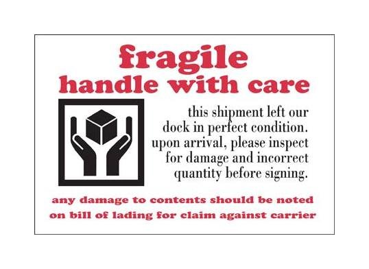 Fragile Handle with Care Shipping Label - 4 x 6 Inches - Image 1