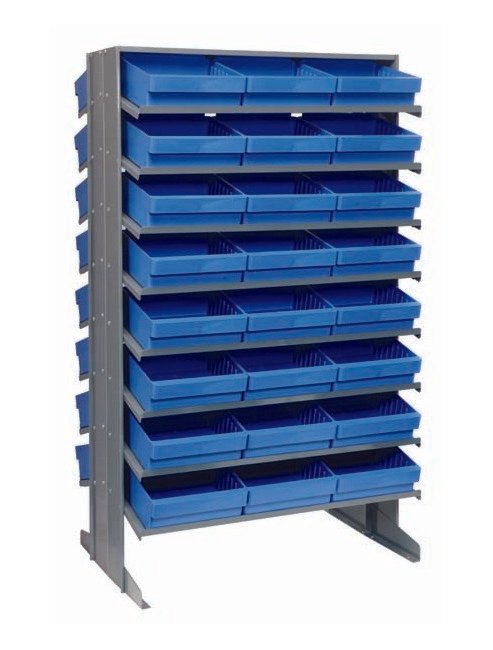Industrial Double Sided Pick Rack with 48 Blue Bins - Image 1