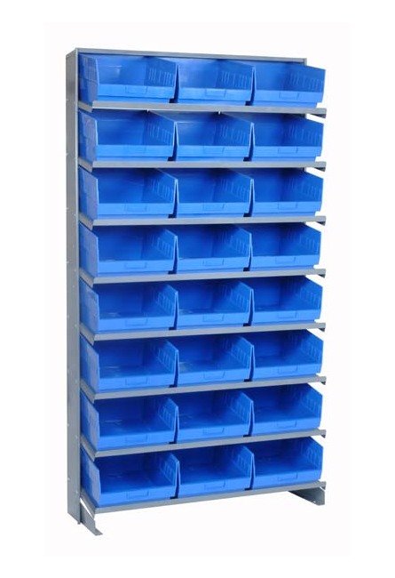 Heavy Duty Shelving Unit with 24 Blue Bins - Image 1