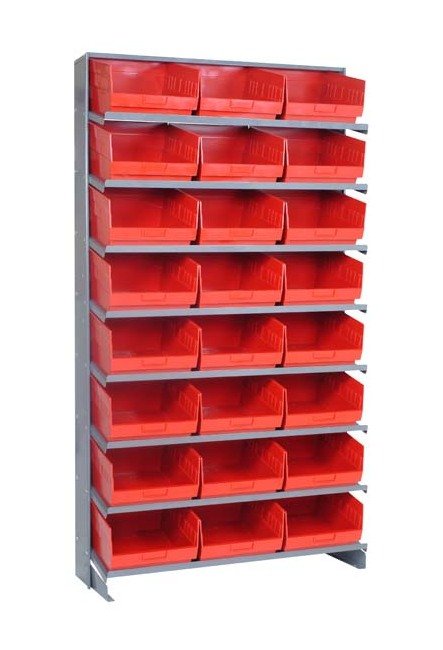 Heavy Duty Single Sided Pick Rack with 24 Bins, Red - Image 1
