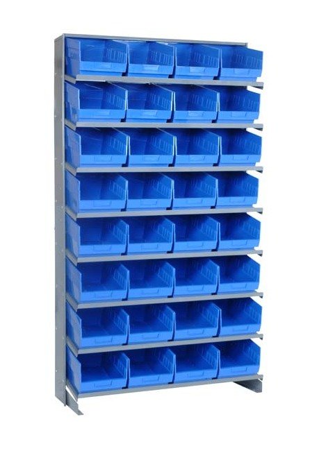 Heavy Duty Single Sided Pick Rack with 32 Blue Bins - Image 1