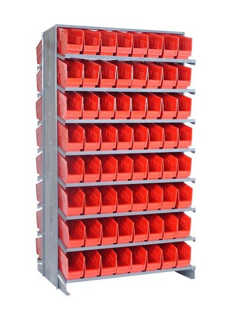 Heavy Duty Double Sided Pick Rack with 128 Red Bins - Image 1