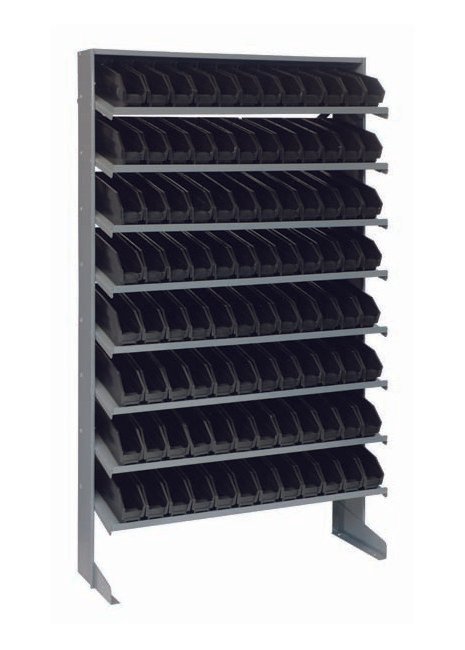 Industrial Grade Heavy Duty Shelving Unit with 96 Black Bins - Image 1