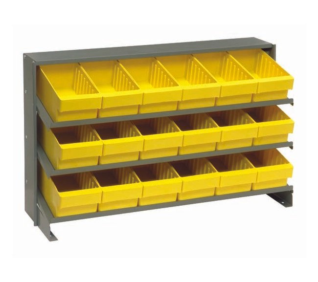 Heavy Duty Shelving Unit with 18 Yellow Bins - Image 1
