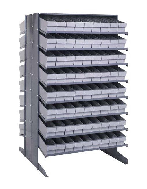 Industrial Grade Double-Sided Pick Rack with 72 Gray Bins - Image 1