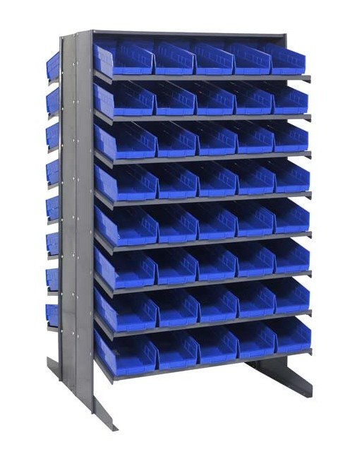 Industrial Heavy-Duty Double-Sided Shelving with 80 Blue Bins - Image 1