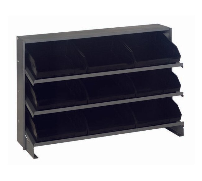 Heavy Duty Steel Shelving Unit with 9 Black Bins - Image 1