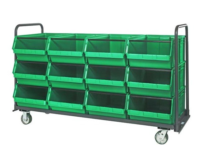 Industrial Green Magnum Tote Truck with Bins, 30x78 - Image 1
