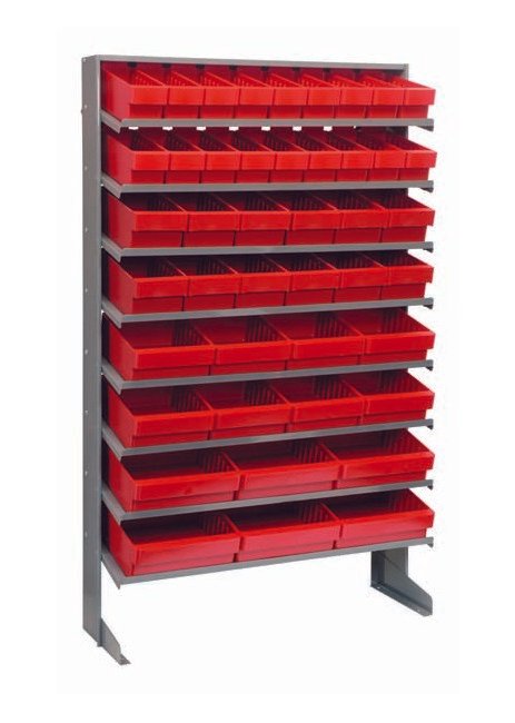 Heavy Duty Steel Shelving Unit with 44 Red Bins - Image 1