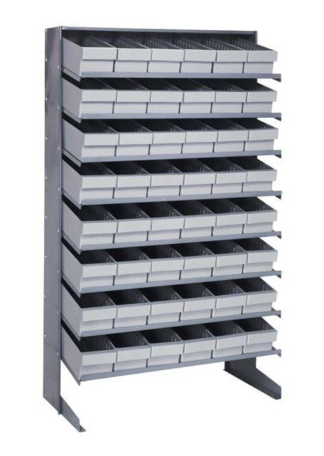 Industrial Heavy Duty Shelving Unit with 48 Gray Bins - Image 1
