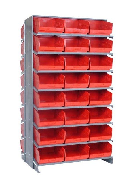 Heavy Duty Double Sided Pick Rack with 48 Red Storage Bins - Image 1