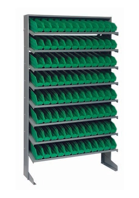 Industrial Heavy Duty Shelving - Single Side Pick Rack with 96 Green Bins - Image 1