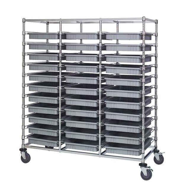 Gray Triple Bay Bin Cart with Dividable Grids - Image 1