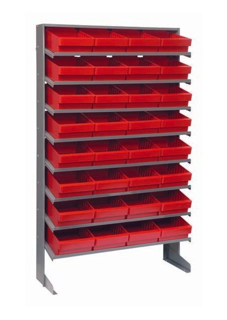 Heavy Duty Shelving Unit with 32 Red Bins - Image 1