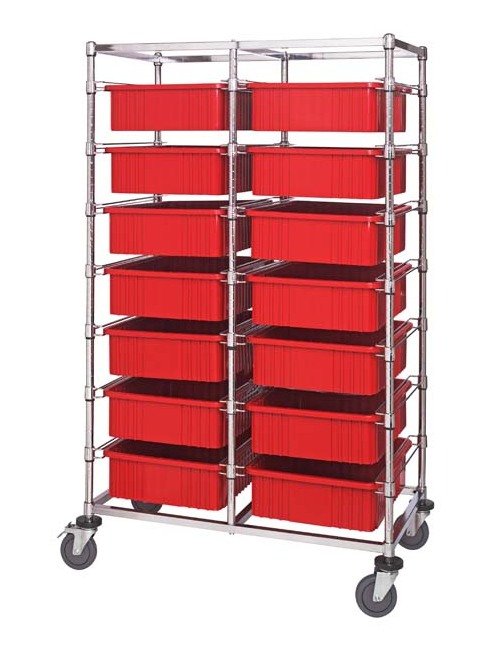 Red Double Bay Bin Cart with Dividable Grids - Image 1