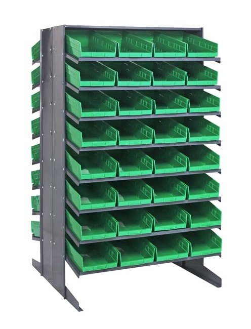 Heavy Duty Double Sided Pick Rack Shelving with 64 Green Bins - Image 1