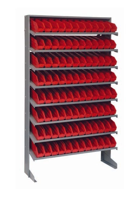 Industrial Grade Heavy Duty Shelving Unit with 96 Red Bins - Image 1