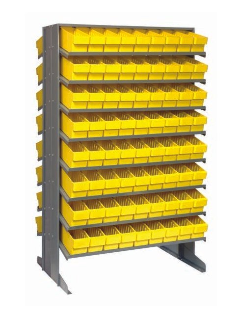 Industrial Grade Double Sided Shelving Unit with 144 Yellow Bins - Image 1
