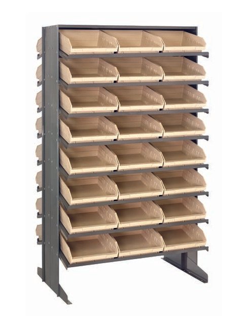 Industrial Grade Heavy Duty Shelving Unit with Double Sided Pick Rack and 48 Ivory Bins - Image 1