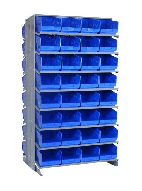 Heavy Duty Shelving Unit with Double Sided Pick Rack and 64 Bins - Blue - Image 1