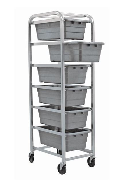 Heavy Duty Mobile Shelving Rack with 6 Gray Tubs - Image 1