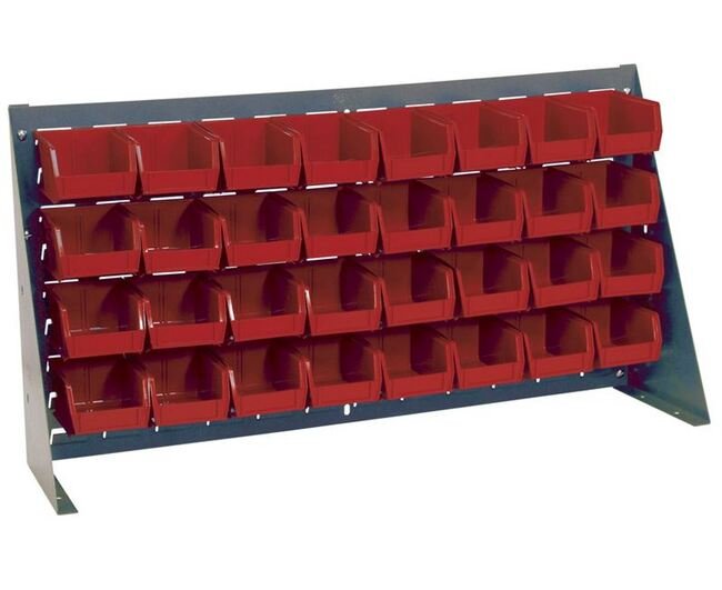 Heavy-Duty Bench Rack with 32 Red Bins, 36 Inches Wide - Image 1
