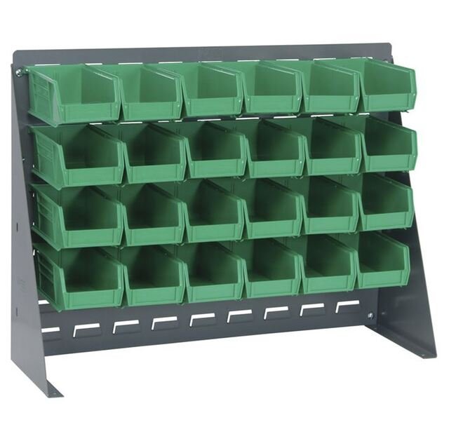 Heavy-Duty Bench Rack with 24 Green Bins - Image 1