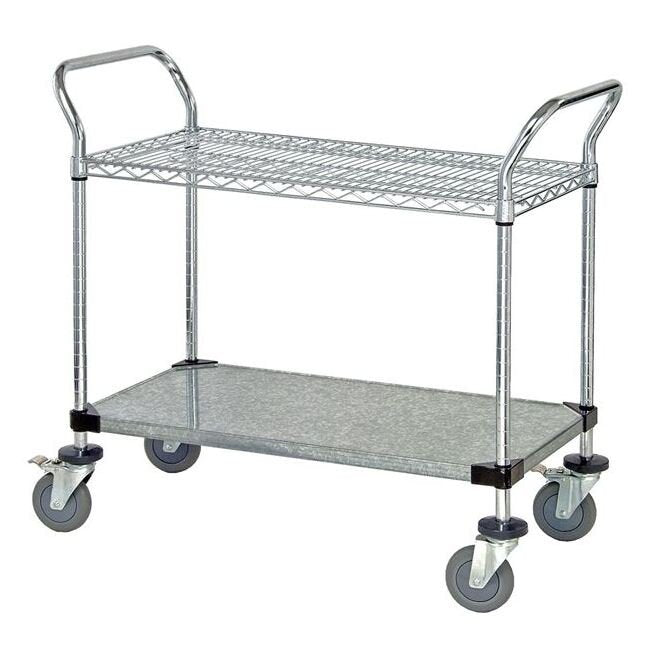 Heavy-Duty Utility Cart with Chrome Wire and Solid Galvanized Shelf - Image 1