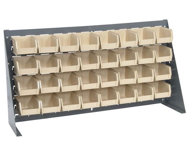 Heavy-Duty Bench Rack with 32 Ivory Bins - 36 Inches Wide - Image 1