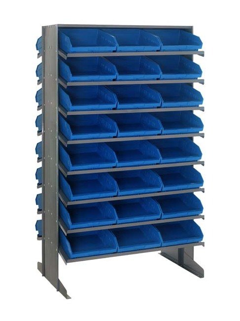 Heavy Duty Industrial Double Sided Pick Rack with 48 Blue Bins - Image 1
