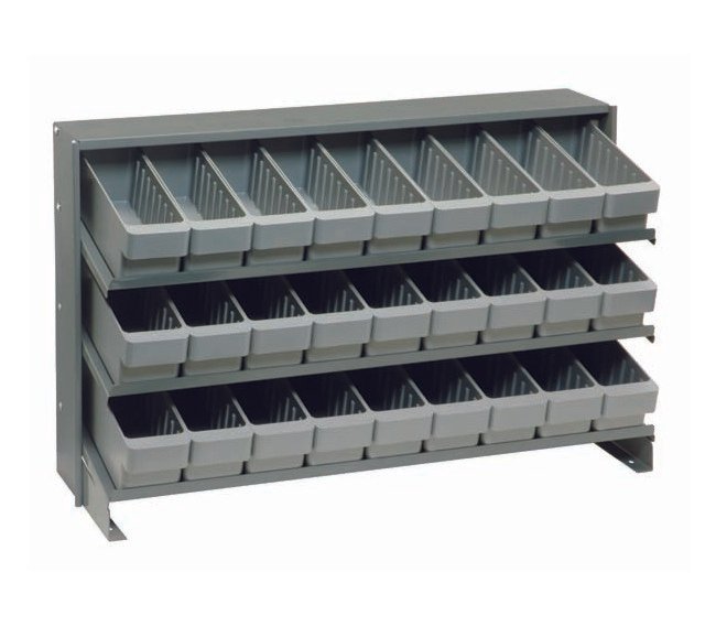 Heavy Duty Steel Shelving Unit with 27 Gray Storage Bins - Image 1