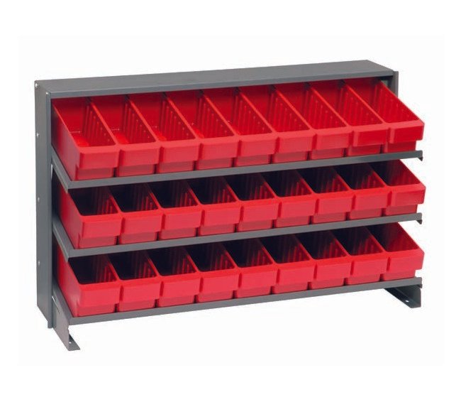 Heavy Duty Steel Shelving Unit with 27 Red Storage Bins - Image 1
