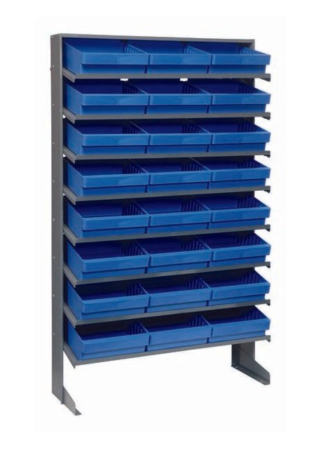 Heavy Duty Single Side Pick Rack with 24 Blue Bins - Image 1