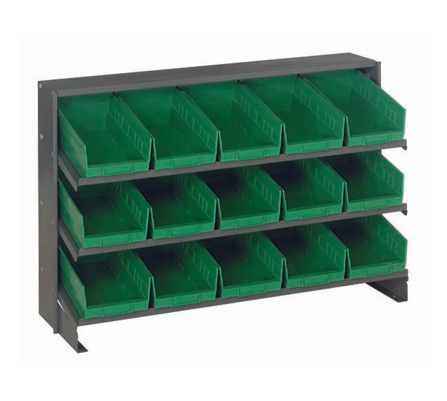 Heavy Duty Metal Shelving Unit with 15 Green Bins - Image 1
