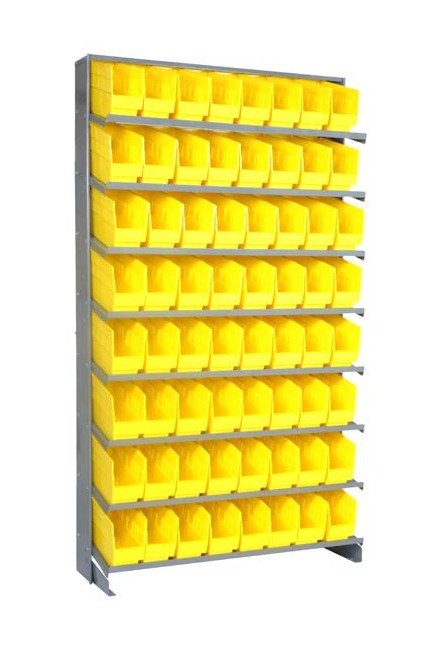 Heavy Duty Single Sided Pick Rack with 64 Yellow Bins - Image 1