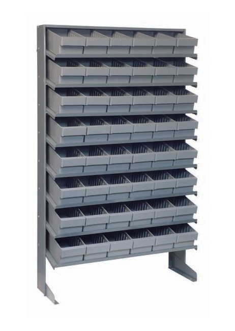 Industrial Grade Heavy Duty Shelving Unit with 48 Gray Bins - Image 1