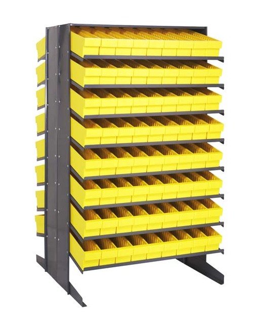 Industrial Double-Sided Pick Rack with 72 Yellow Bins - Heavy Duty Shelving - Image 1