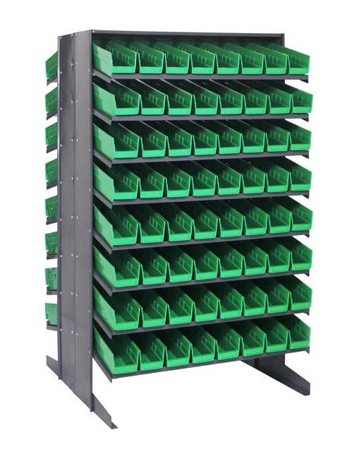 Industrial Grade Double Sided Pick Rack with 128 Green Bins - Image 1