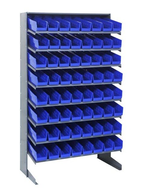 Heavy Duty Single Sided Pick Rack with 64 Blue Bins - Image 1
