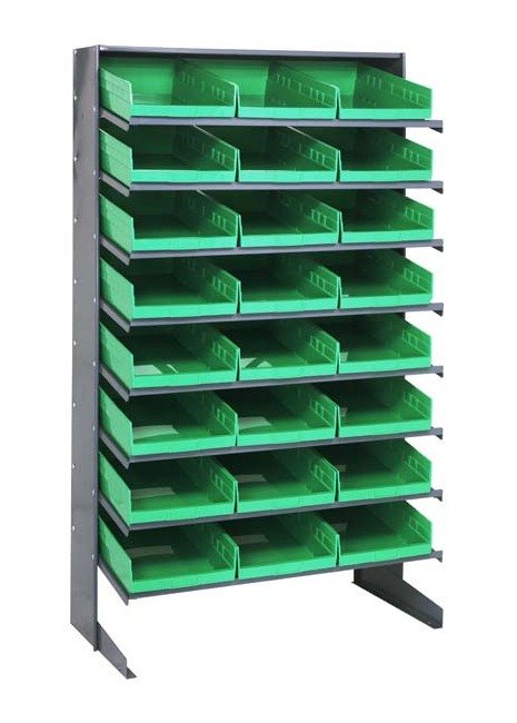 Heavy Duty Single Sided Pick Rack with 24 Green Bins - Image 1
