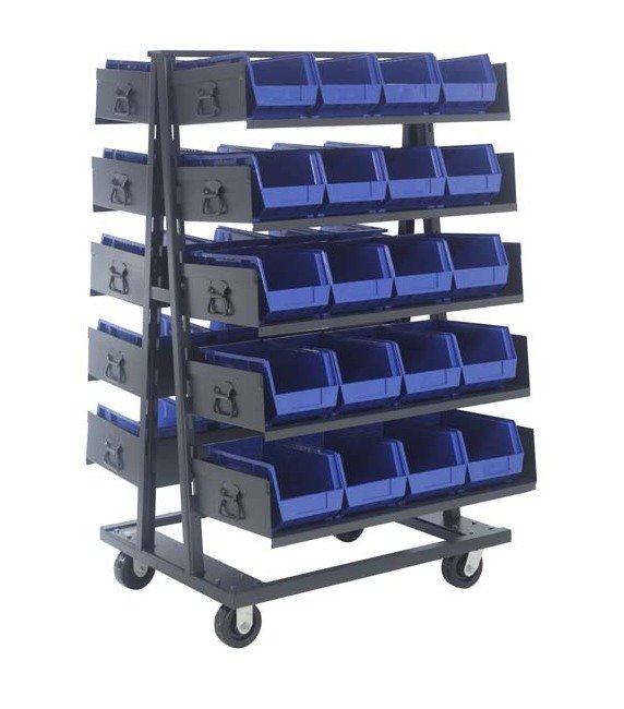 Blue Double Sided Material Handling Truck with 10 Trays and 40 Bins - Image 1