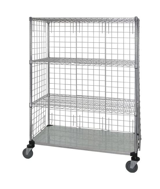 Enclosed Wire Cart with Solid Shelf and Panels - Image 1