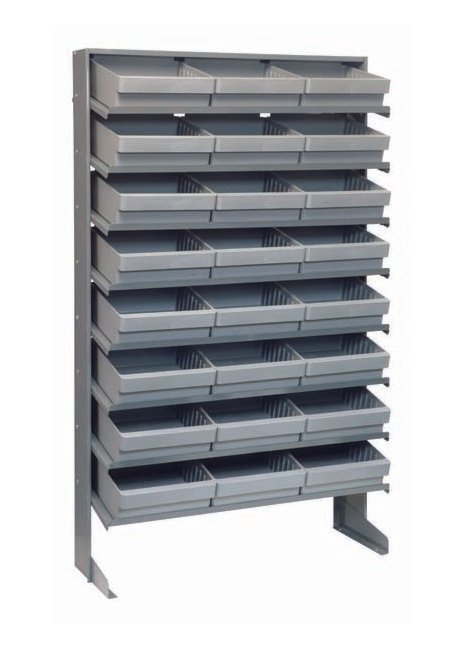 Industrial Heavy Duty Shelving Unit with 24 Gray Bins - Image 1