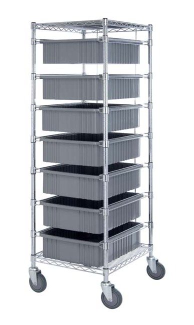 Industrial Wire Bin Cart with 7 Gray Bins - Image 1