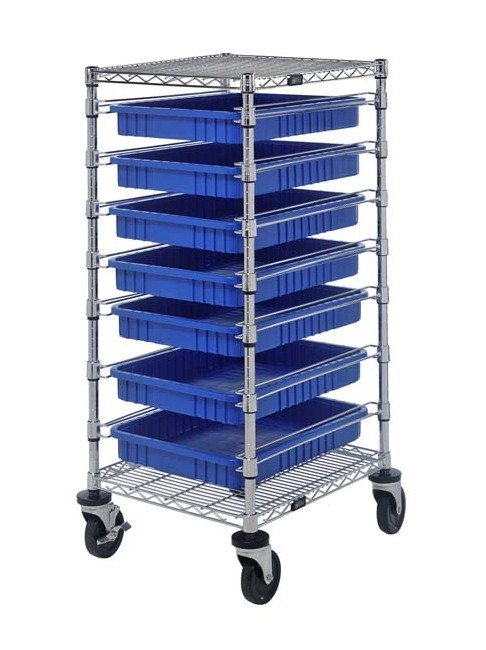 Blue Wire Bin Cart with Dividable Grids - Image 1